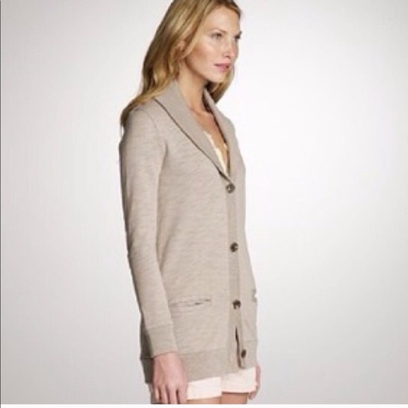 J CREW Preppy Coastal Grandma Tan Rumpled French Terry Button Cardigan XS - Picture 2 of 8